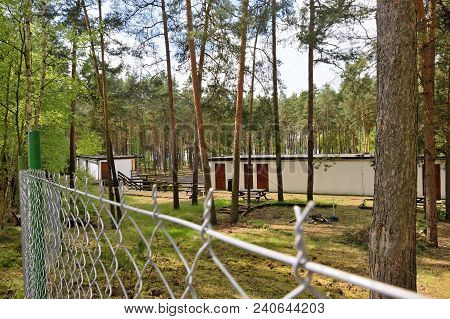Cottages Of Autocamp In Pine Forest In Machuv Kraj Tourist Area In Spring Before Start Of Main Seaso