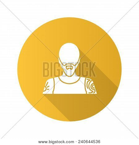 Tattoo Artist Flat Design Long Shadow Glyph Icon. Tattooist. Man With Tattooed Body. Vector Silhouet