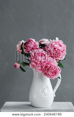 Bouquet Of Pink Peonies In A Vase