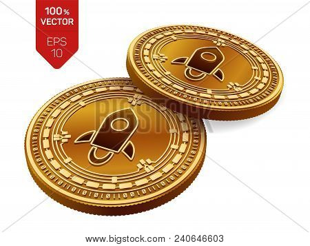 Stellar. 3d Isometric Physical Coins. Digital Currency. Cryptocurrency. Golden Coins With Stellar Sy