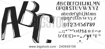 Hand Drawn Brush Ink Vector Abc Letters Set. Textured Artistic Typeset For Your Design. Font Illustr