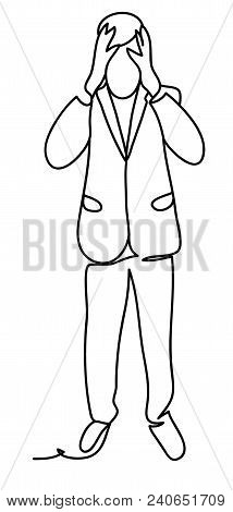 Tense Man In Suit Grabbing His Head Being Stressed And Thinking About Solution Of Problem. Business 