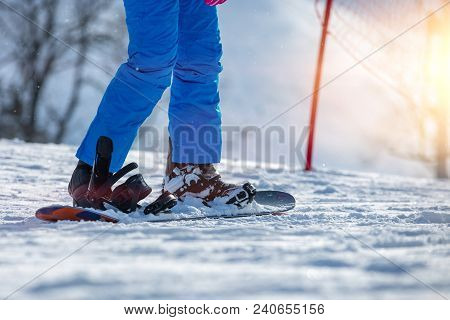 Men Go Skiing On Snow In The Mountains. Winter Nature. The Man Rides At Speed On Snow. Mountain For 