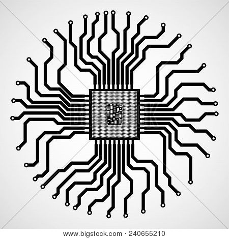 Cpu. Microprocessor. Microchip. Circuit Board. Vector Illustration. Eps 10