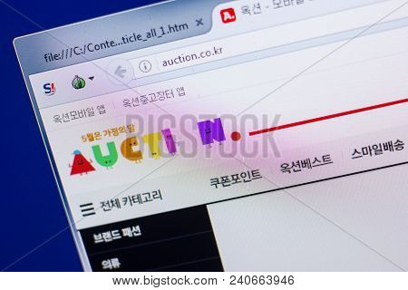 Ryazan, Russia - May 13, 2018: Auction Website On The Display Of Pc, Url - Auction.co.kr