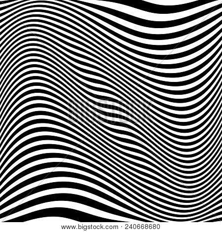 Geometric Pattern. Abstract Wavy Striped Design. Vector Illustration. Black Misshapen Waves And Stri