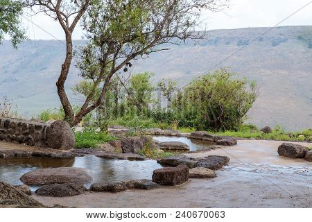 Rain In The Ruins Of Ancient Jewish Settlement Umm El Kanatir - Mother Arches On The Golan Heights