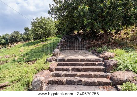 Path With Steps In Ruins Of Ancient Jewish Settlement Umm El Kanatir - Mother Arches On The Golan He