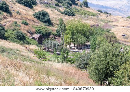 View From The Mountain To The Ruins Of Ancient Jewish Settlement Umm El Kanatir - Mother Arches On T