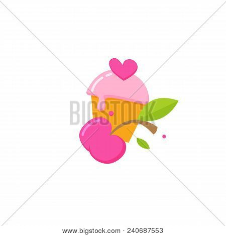 Illustration Design Of Cartoon Logotype Candy Store. Vector Icon Sweet Cake.