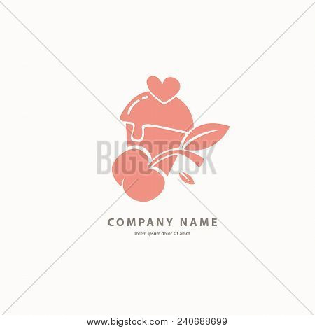 Illustration Design Of Cartoon Logotype Candy Store. Vector Icon Sweet Cake.