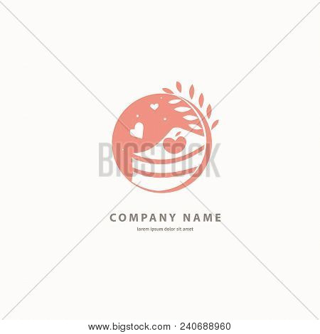 Illustration Design Of Cartoon Logotype Candy Store. Vector Icon Sweet Cake.