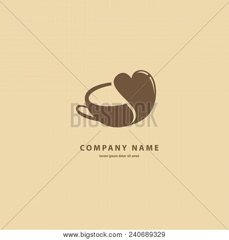 Illustration Design Of Silhouette Brown Logotype Coffee. Vector Icon Cup With Drink.