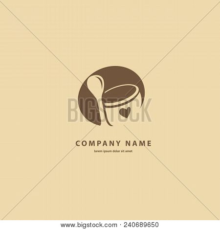 Illustration Design Of Silhouette Brown Logotype Coffee. Vector Icon Cup With Drink.