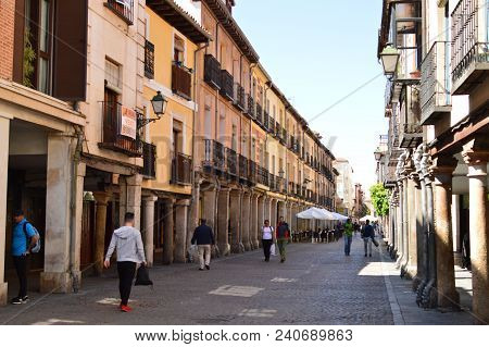 Precious Arcad Of The Middle Ages In The Main Street Of Alcala De Henares. Architecture Travel Histo