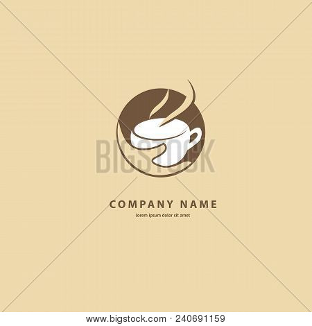 Illustration Design Of Silhouette Brown Logotype Coffee. Vector Icon Cup With Drink.