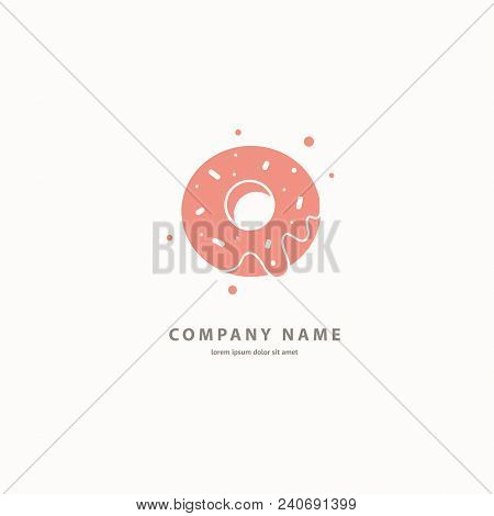 Illustration Design Of Cartoon Logotype Candy Store. Vector Icon Sweet Cake.
