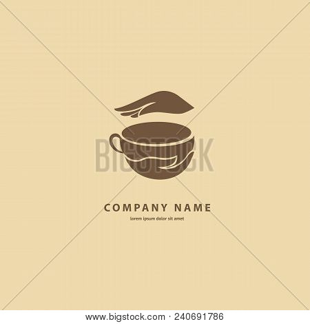 Illustration Design Of Silhouette Brown Logotype Coffee. Vector Icon Cup With Drink.