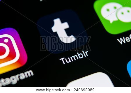 Sankt-petersburg, Russia, May 10, 2018: Tumblr Plus Application Icon On Apple Iphone X Smartphone Sc