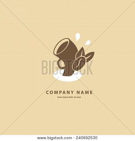 Illustration Design Of Silhouette Brown Logotype Coffee. Vector Icon Cup With Drink.