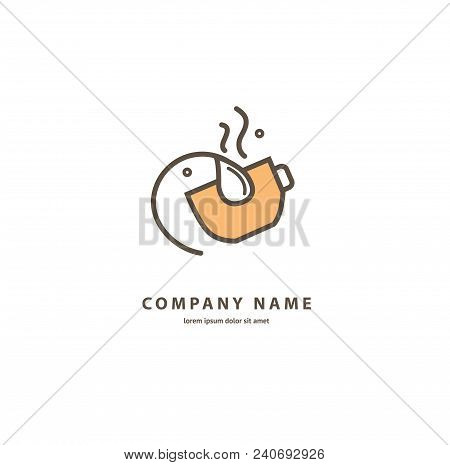 Illustration Design Of Monoline, Minimalistic, Simple Logotype Coffee. Vector Icon Cup With Drink.