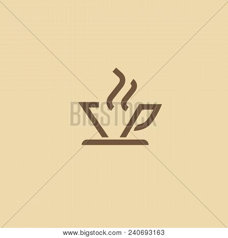 Illustration Design Of Monoline, Minimalistic, Simple Logotype Coffee. Vector Icon Cup With Drink.