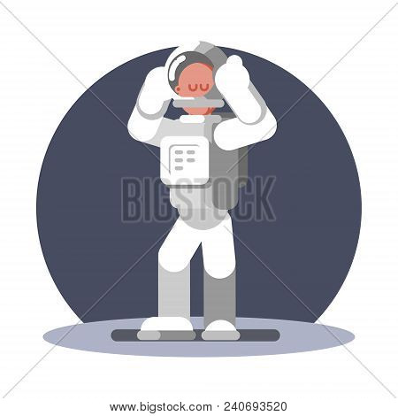Man Cosmonaut Take The Helmet Off. Vector Illustration, Eps 10