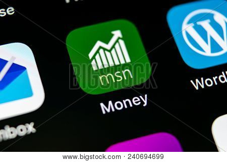 Sankt-petersburg, Russia, May 10, 2018: Microsoft Msn Money Application Icon On Apple Iphone X Smart