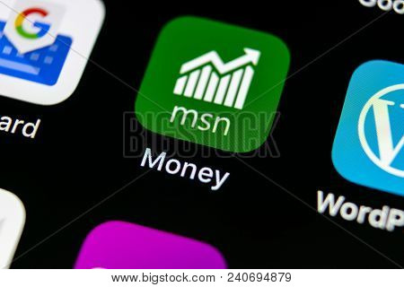 Sankt-petersburg, Russia, May 10, 2018: Microsoft Msn Money Application Icon On Apple Iphone X Smart