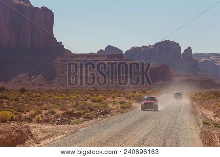 Monument Valley, Arizona, Usa- 02 September 2017: Off- Road On A Duty Road Through The Monument Vall