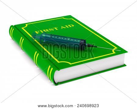 firstaid book on white background. Isolated 3D illustration