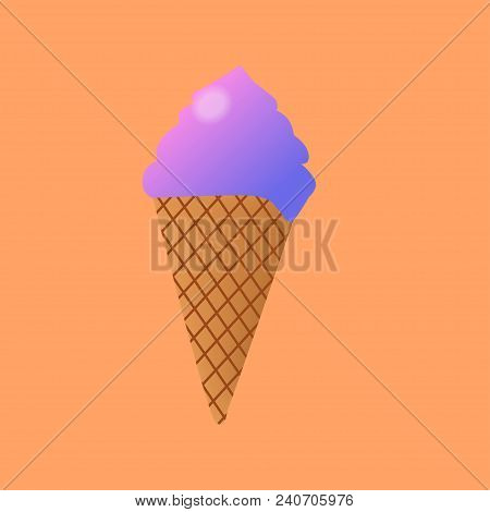 Delicious Colorful Ice Cream In Waffle Cone Isolated On Orange Background. Vector Illustration For W