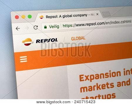 Amsterdam, Netherlands - May 15, 2018: Official Homepage Of Repsol, A Global Energy Company Based In