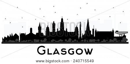 Glasgow Scotland City Skyline with Black Buildings Isolated on White. Business Travel and Tourism Concept with Historic Architecture. Glasgow Cityscape with Landmarks.