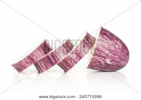 Sliced Striped Purple Eggplant Isolated On White Background Three Rings