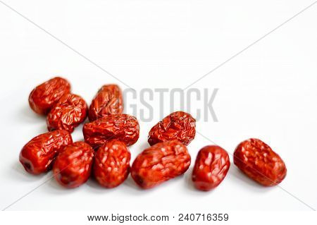 Chinese Red Jujube Isolated On White Background. Jujube Is Also Called Chinese Date And Often Used A