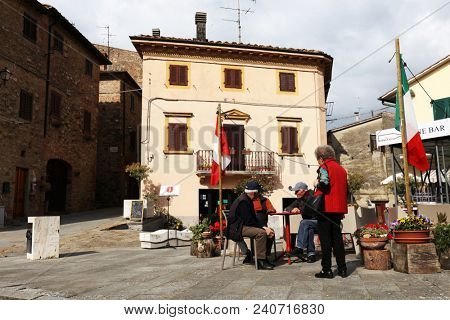 GAMBASSI TERME, ITALY - 09 MAY, 2018 - Street scene in Gambassi Terme, famous medieval village in Tuscany, Italy, Europe