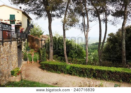 GAMBASSI TERME, ITALY - 09 MAY, 2018 - Street scene in Gambassi Terme, famous medieval village in Tuscany, Italy, Europe