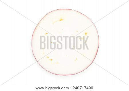 One Striped Purple Eggplant Slice Top View Isolated On White Background Cut Ring