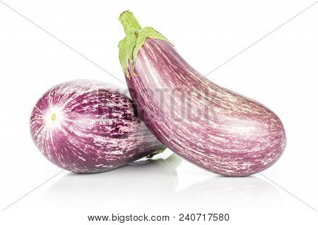 Two Striped Violet Eggplants Isolated On White Background
