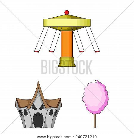 Amusement Park Cartoon Icons In Set Collection For Design. Equipment And Attractions Vector Symbol S