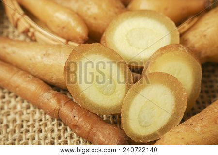 Finger Root - Finger Root And Sliced. Thai Cuisine, Thai Herb, Traditional Medicine. Close-up