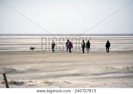 A Cold And Clear Windy Day At The Big Beach. Sankt Peter Ording In The German Part Of The Wadden Sea