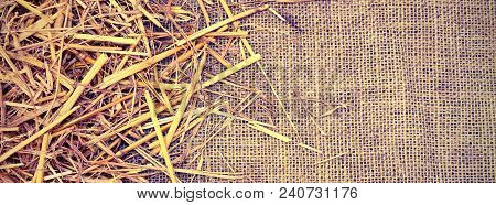 Copyspace With Background Of  Jute Fabric And Straw Barn With Vintage Effect