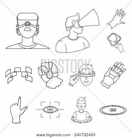 A Virtual Reality Outline Icons In Set Collection For Design. Modern Technology And Equipment Vector