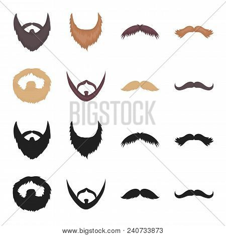Mustache And Beard, Hairstyles Black, Cartoon Icons In Set Collection For Design. Stylish Haircut Ve