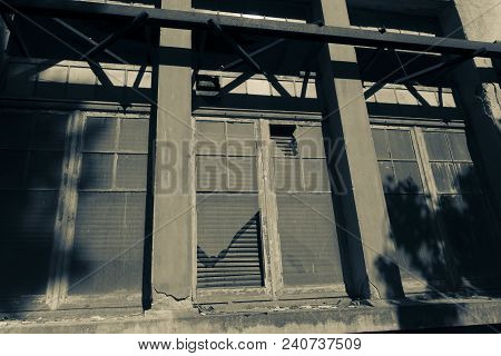 Ancient Ruined Building With Iron Scaffolding Ancient Textile Factory In Lisbon