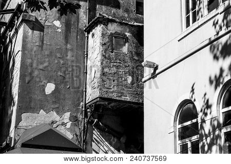 Ancient Ruined Building With Iron Scaffolding Ancient Textile Factory In Lisbon