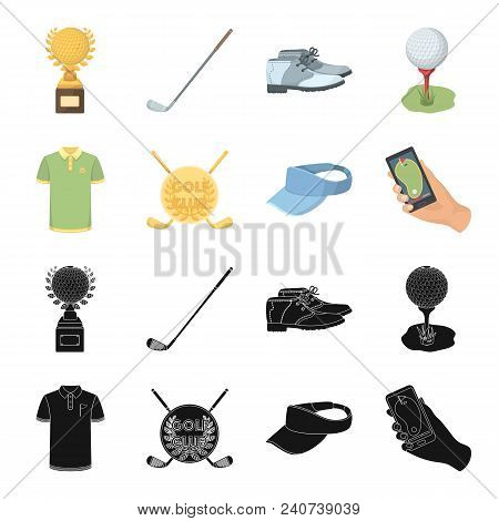 Emblem Of The Golf Club, Cap With A Visor, Golfer Shirt, Phone With A Navigator.golf Club Set Collec
