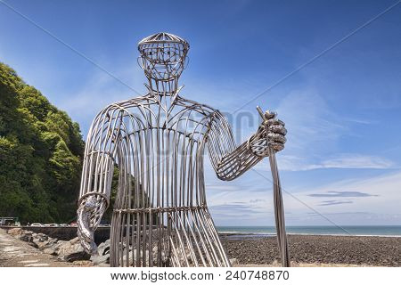 12 June 2017: Lynmouth, Devon, England Uk - The Walker By Richard Graham, New Sculpture Unveiled In 